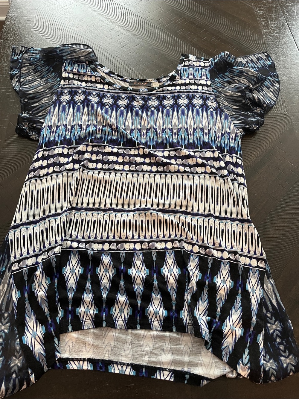 Blue Multi-Pattern Short Sleeve Tunic Top